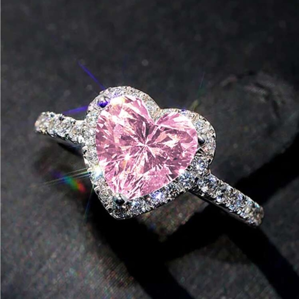 Romantic Pink Heart Cubic Zirconia Ring